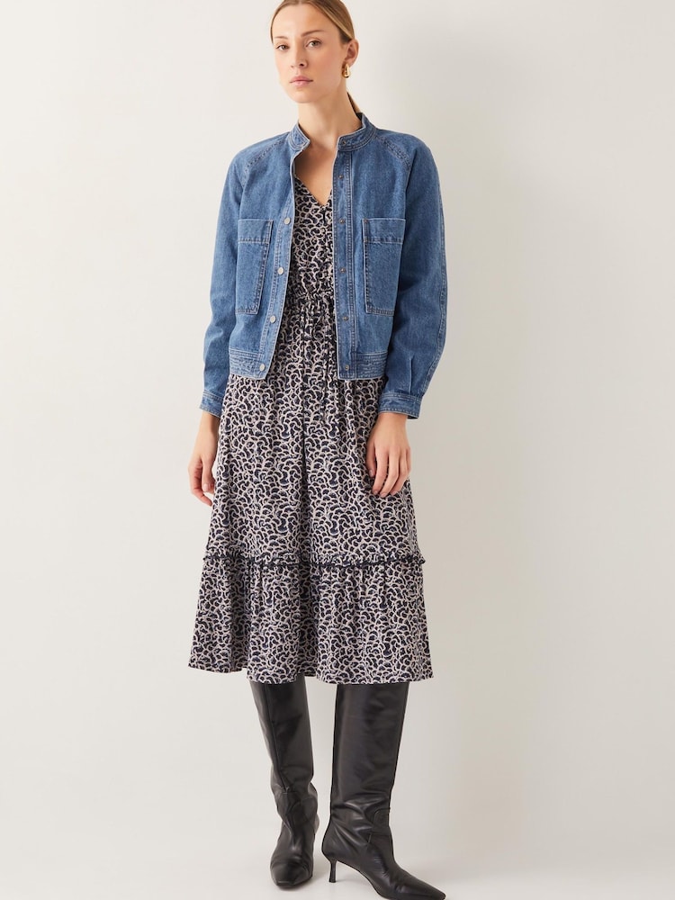 Blue Binky Crop Collarless Denim 100% Cotton Jacket - Image 5 of 6