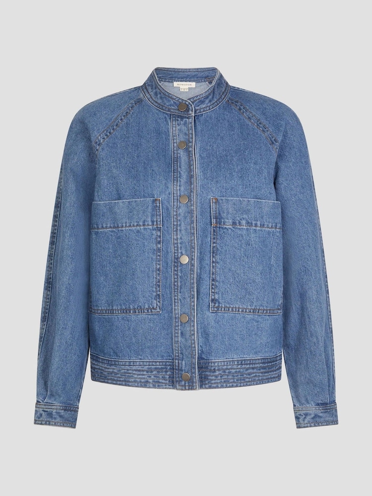 Blue Binky Crop Collarless Denim 100% Cotton Jacket - Imagen 6 de 6 Blue Binky Crop Collarless Denim 100% Cotton Jacket - Imagen 6 de 6