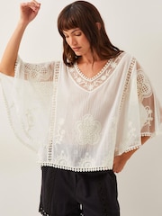 Monsoon Lena Sheer Embroidered Angel Sleeve 100% Cotton Top - صورة 1 من 4