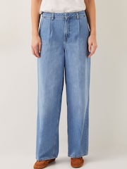 Monsoon Blue Justine Pleat Wide Leg 100% Cotton Jeans - Image 2 of 5