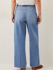 Monsoon Blue Justine Pleat Wide Leg 100% Cotton Jeans - Image 3 of 5