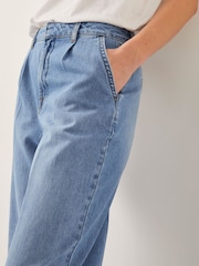 Monsoon Blue Justine Pleat Wide Leg 100% Cotton Jeans - Image 4 of 5