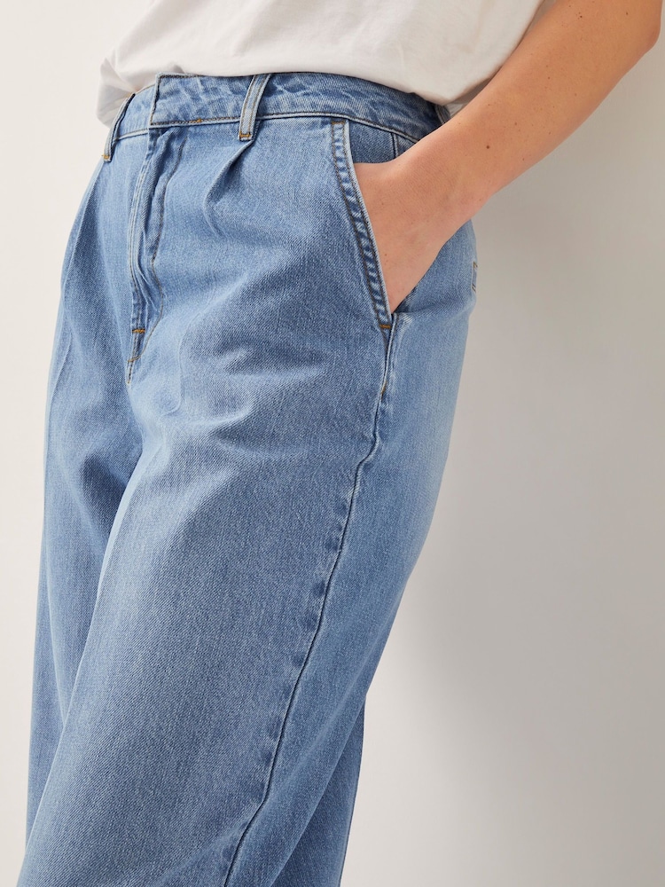 Monsoon Blue Justine Pleat Wide Leg 100% Cotton Jeans - Image 4 of 5