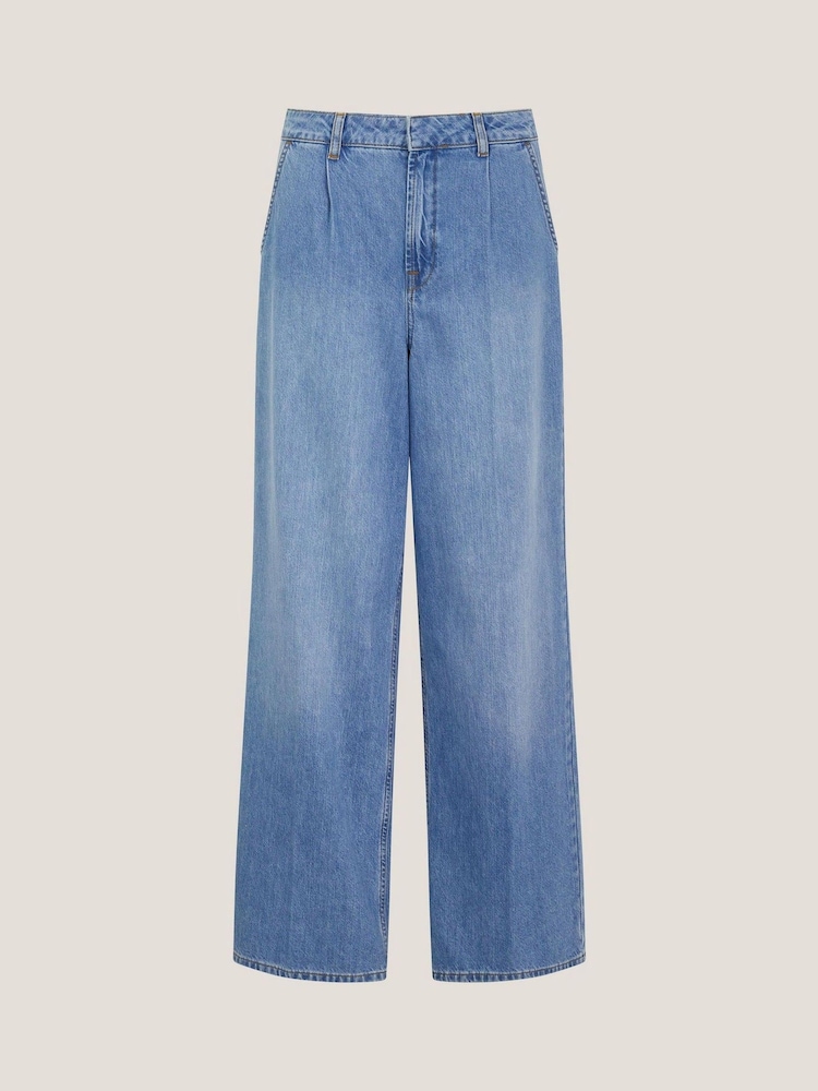 Monsoon Blue Justine Pleat Wide Leg 100% Cotton Jeans - Image 5 of 5