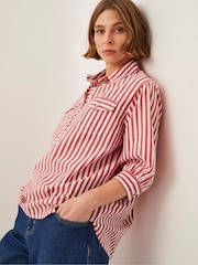 Monsoon Red Liv 3/4 Sleeve 100% Cotton Stripe Shirt - Image 4 of 5