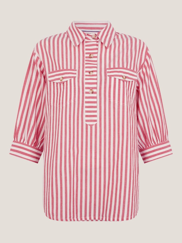 Monsoon Red Liv 3/4 Sleeve 100% Cotton Stripe Shirt - Image 5 of 5