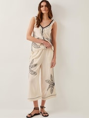 Monsoon Natural Hope Leaf Embroidered Culottes - Image 1 of 5