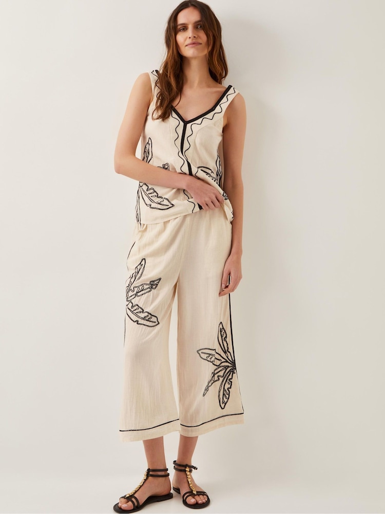 Monsoon Natural Hope Leaf Embroidered Culottes - Image 1 of 5