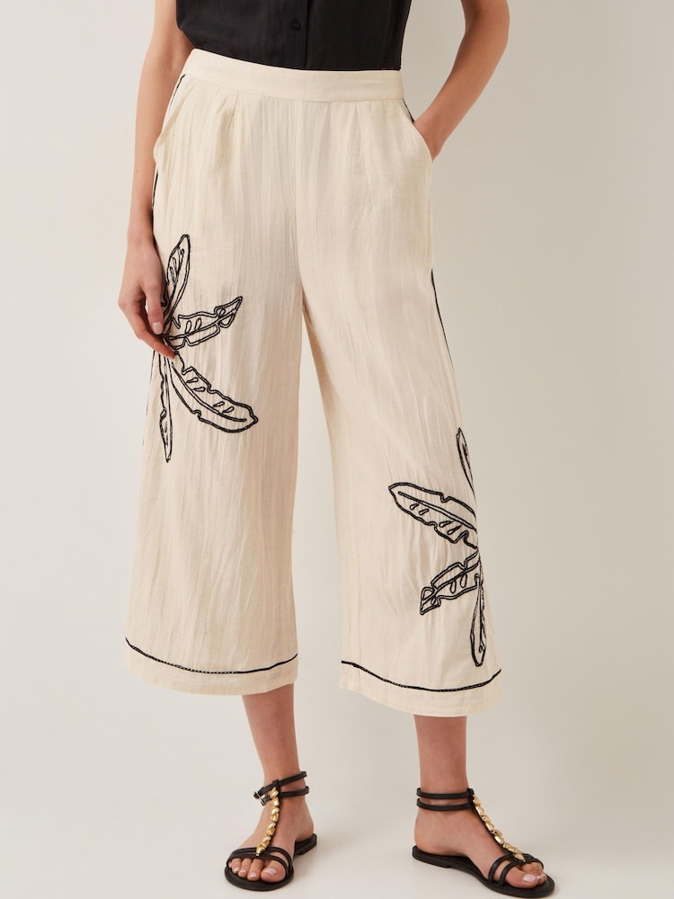 Monsoon Natural Hope Leaf Embroidered Culottes - Image 2 of 5