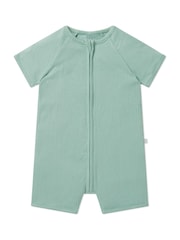 Зеленый - MORI Green Ribbed Stretch Cotton Blend Zip-Up Romper - Изображение 2 из 2