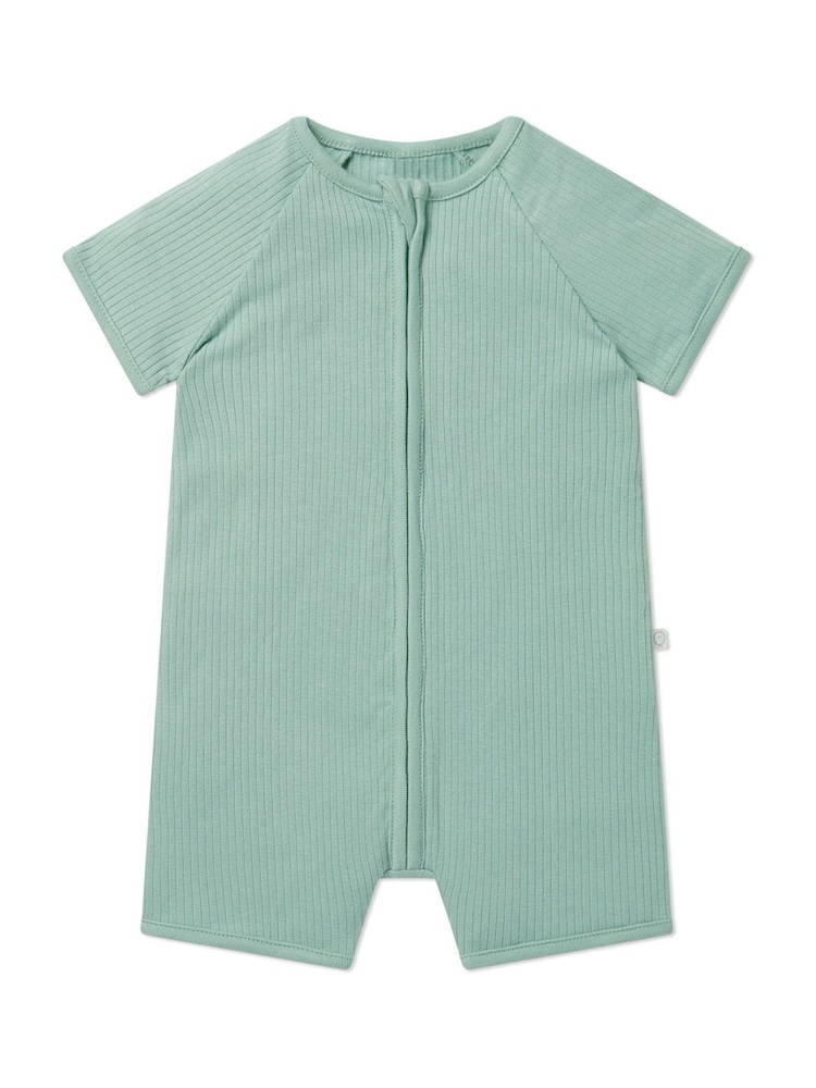 MORI Green Ribbed Stretch Cotton Blend Zip-Up Romper - Image 2 of 2 MORI Green Ribbed Stretch Cotton Blend Zip-Up Romper - Image 2 of 2