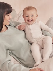 MORI Ribbed Stretch Cotton & Bamboo 2 Way Zip Sleepsuit - Image 1 of 3