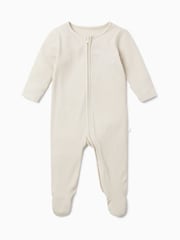MORI Ribbed Stretch Cotton & Bamboo 2 Way Zip Sleepsuit - Image 3 of 3