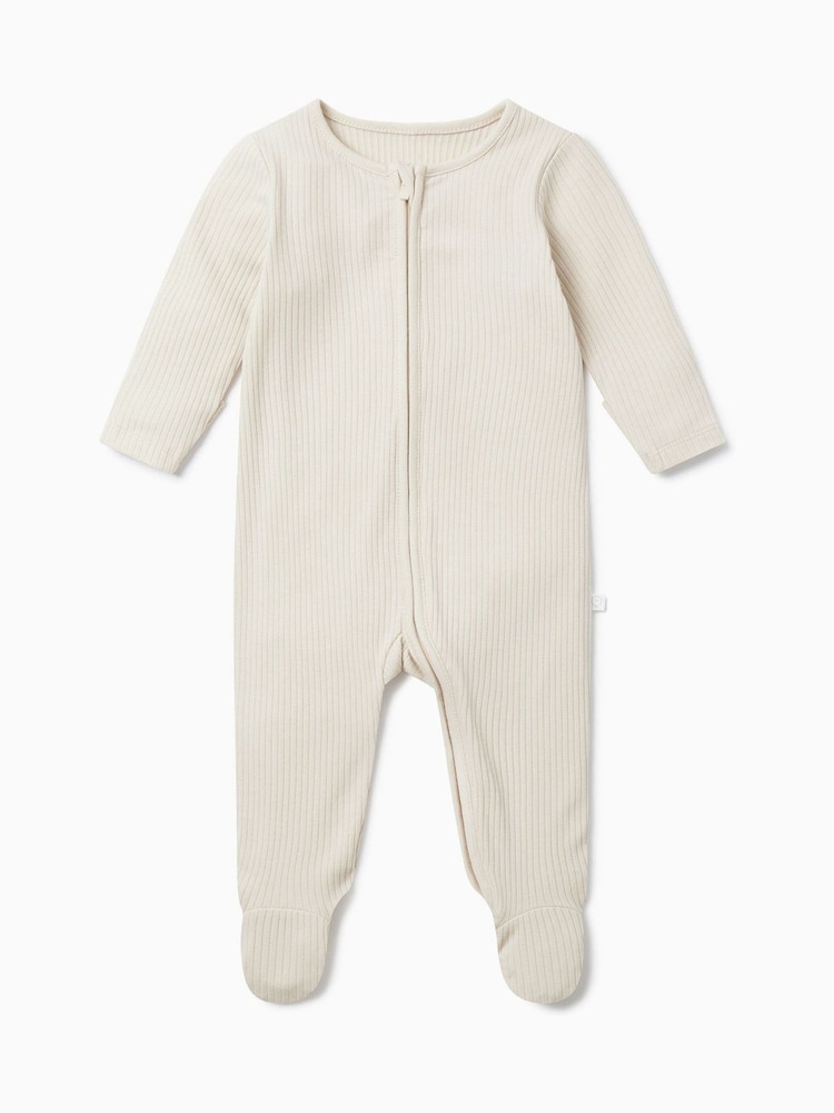 MORI Ribbed Stretch Cotton & Bamboo 2 Way Zip Sleepsuit - Image 3 of 3