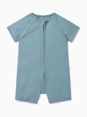 Синий - MORI Green Ribbed Stretch Cotton Blend Zip-Up Romper - Изображение 2 из 2