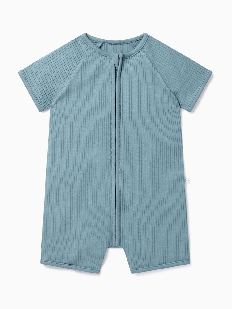 Синий - MORI Green Ribbed Stretch Cotton Blend Zip-Up Romper - Изображение 2 из 2