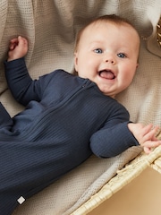 Azul marino - MORI Ribbed Stretch Cotton & Bamboo 2 Way Zip Sleepsuit - Imagen 1 de 4
