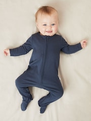 Azul marino - MORI Ribbed Stretch Cotton & Bamboo 2 Way Zip Sleepsuit - Imagen 2 de 4