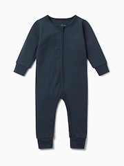 Azul marino - MORI Ribbed Stretch Cotton & Bamboo 2 Way Zip Sleepsuit - Imagen 3 de 4