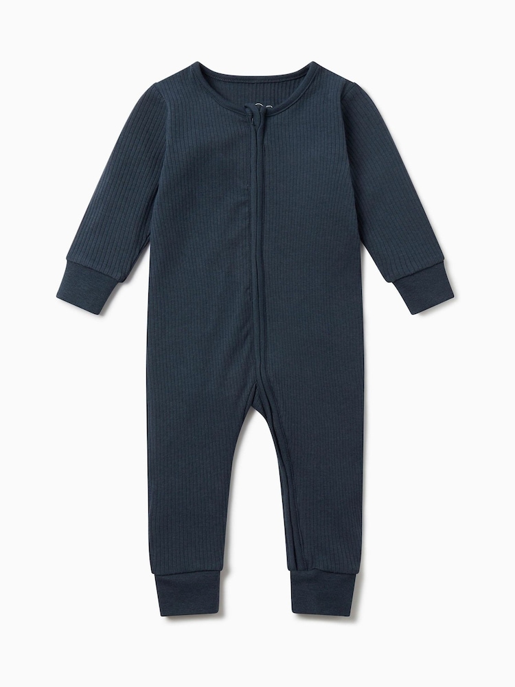MORI Ribbed Stretch Viscose Cotton Blend 2 Way Zip Sleepsuit - Image 3 of 4