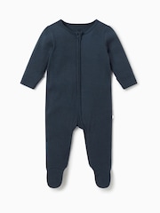Azul marino - MORI Ribbed Stretch Cotton & Bamboo 2 Way Zip Sleepsuit - Imagen 4 de 4