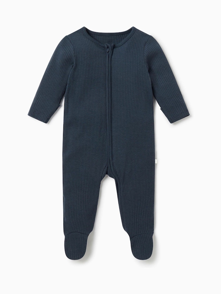 Azul marino - MORI Ribbed Stretch Cotton & Bamboo 2 Way Zip Sleepsuit - Imagen 4 de 4
