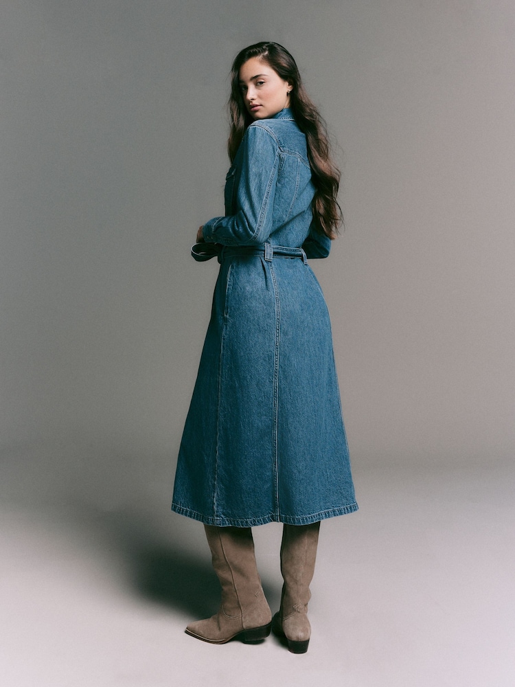 chinese dress ladies Women's Denim Maxi Shirtdress – Wash Lab – washlabshop main image 1