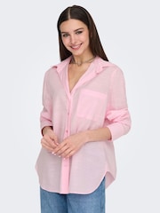 ONLY Pink Cotton Loose Fit Long Sleeve Shirt - Image 1 of 7