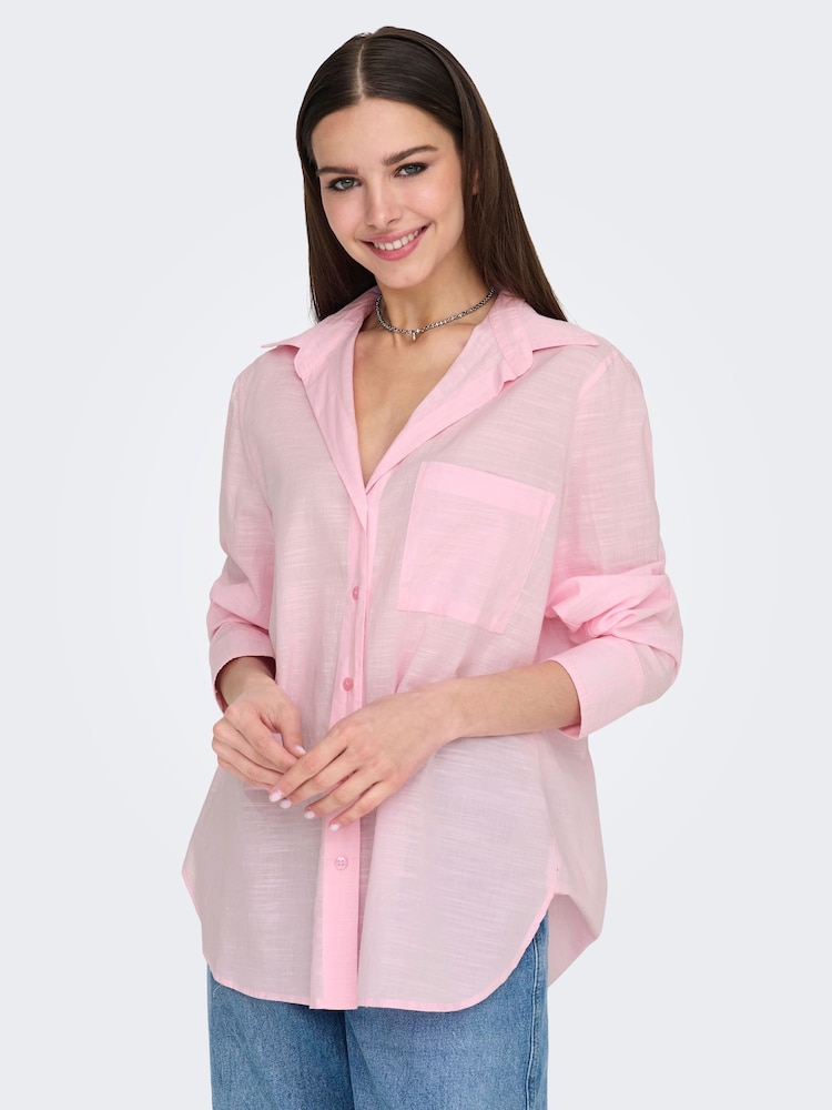ONLY Pink Cotton Loose Fit Long Sleeve Shirt - Image 1 of 7