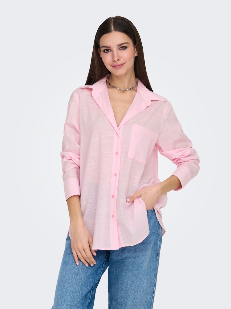 ONLY Pink Cotton Loose Fit Long Sleeve Shirt - Image 2 of 7