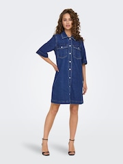 ONLY Blue Short Sleeve Denim Shirt Dress - Image 2 of 7