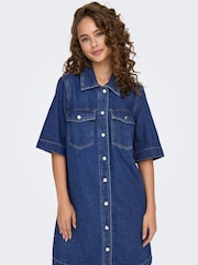 ONLY Blue Short Sleeve Denim Shirt Dress - Image 4 of 7