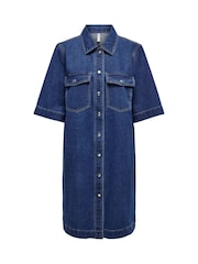 ONLY Blue Short Sleeve Denim Shirt Dress - Image 6 of 7