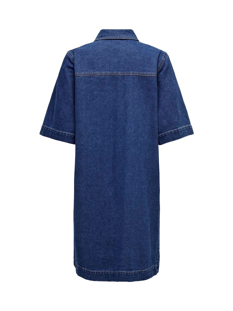 ONLY Blue Short Sleeve Denim Shirt Dress - Image 7 of 7