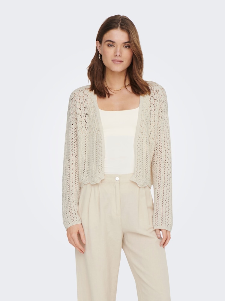 ONLY White Long Sleeved Crochet Knit Open Cardigan - Image 2 of 8 ONLY White Long Sleeved Crochet Knit Open Cardigan - Image 2 of 8