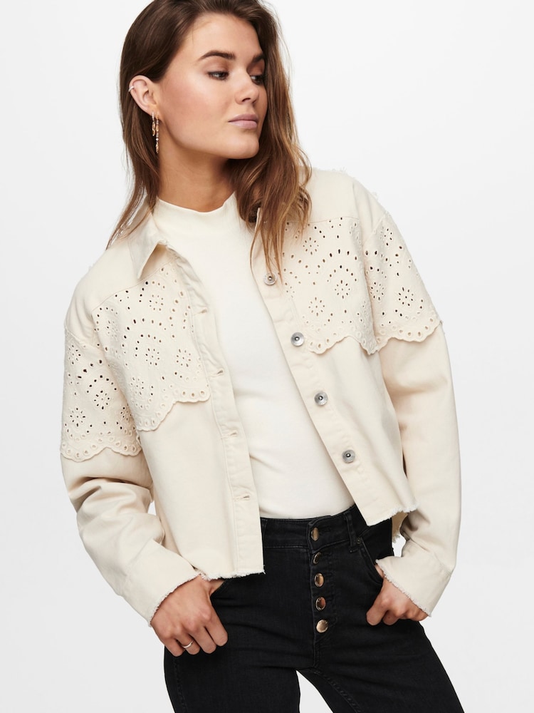 ONLY Natural Crochet Detail 100% Cotton Denim Jacket - Image 4 of 7
