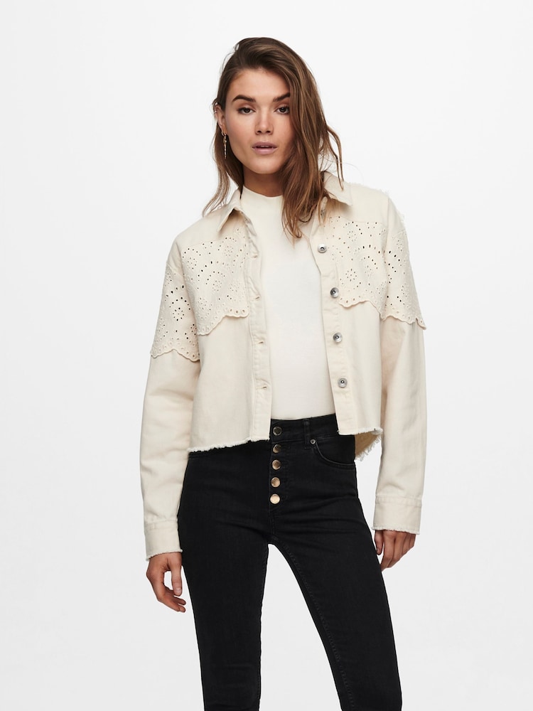 ONLY Natural Crochet Detail 100% Cotton Denim Jacket - Image 5 of 7