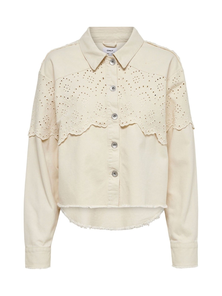 ONLY Natural Crochet Detail 100% Cotton Denim Jacket - Image 6 of 7