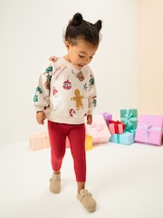 Beige/Red Christmas Print Sweatshirt & Leggings Set (3mths-7yrs) - Image 1 of 8