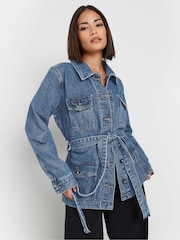 PixieGirl Petite джинсовая куртка в стиле милитари из 100% хлопка с поясом - Image 1 of 4
