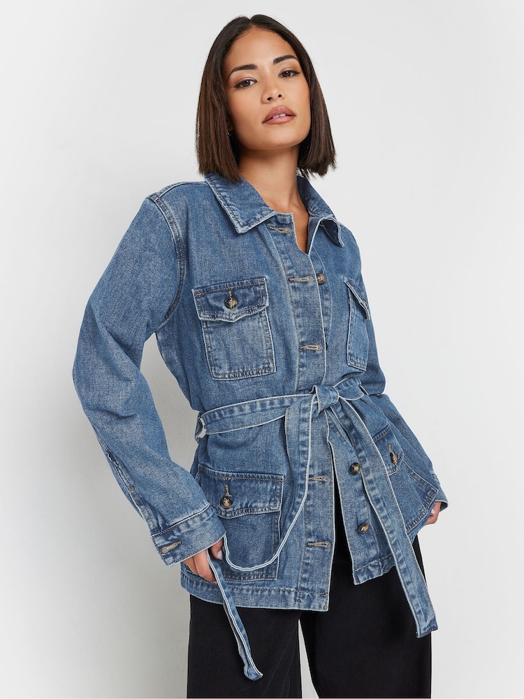 PixieGirl Petite Belted Utility 100% Cotton Denim Jacket - Imagen 1 de 4 PixieGirl Petite Belted Utility 100% Cotton Denim Jacket - Imagen 1 de 4