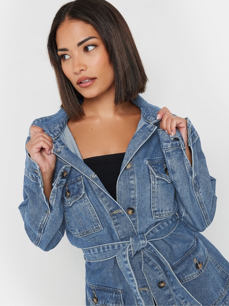 PixieGirl Petite Belted Utility 100% Cotton Denim Jacket - Imagen 2 de 4 PixieGirl Petite Belted Utility 100% Cotton Denim Jacket - Imagen 2 de 4