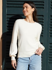 Threadbare Cream Contrast Edge Balloon Sleeve Knitted Jumper - Image 1 of 4