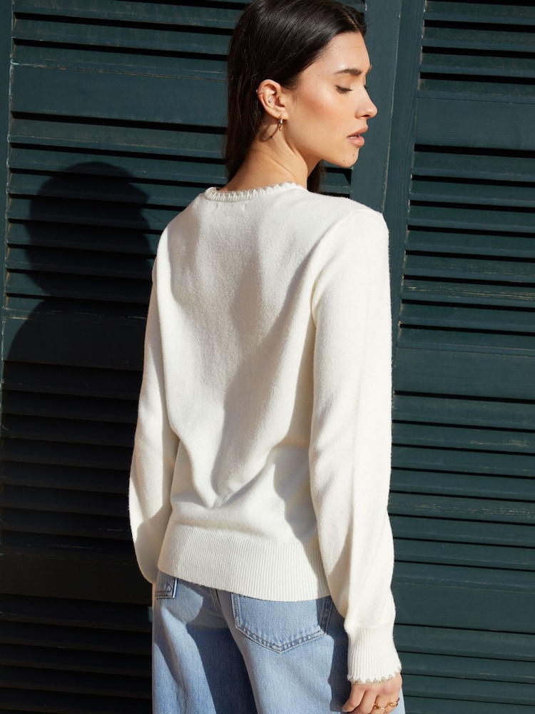 Threadbare Cream Contrast Edge Balloon Sleeve Knitted Jumper - Image 2 of 4