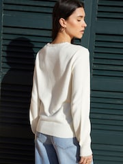 Threadbare Cream Contrast Edge Balloon Sleeve Knitted Jumper - Image 3 of 4