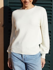 Threadbare Cream Contrast Edge Balloon Sleeve Knitted Jumper - Image 4 of 4