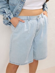 Yours Curve Blue 100% Cotton Bermuda Denim Shorts - Image 5 of 5