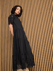 PixieGirl Petite Black Short Sleeve Broderie 100% Cotton Dress - Image 1 of 5