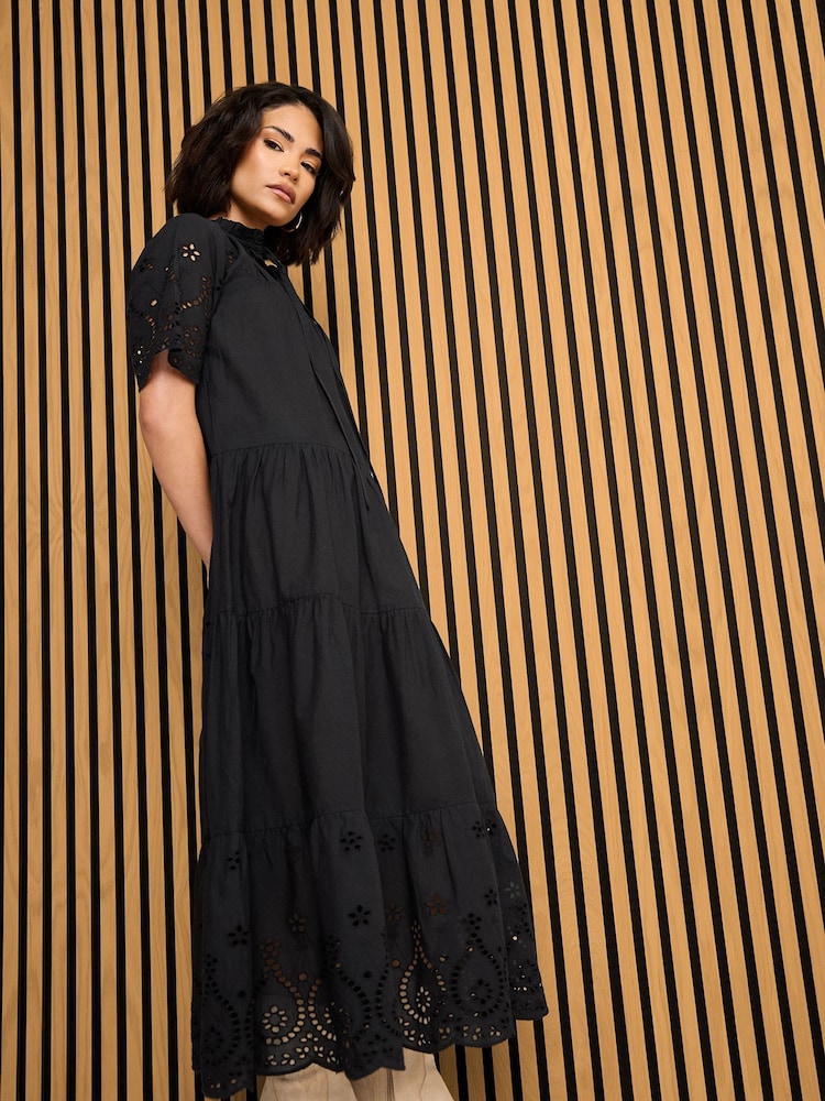 PixieGirl Petite Black Short Sleeve Broderie 100% Cotton Dress - Image 1 of 5