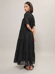 PixieGirl Petite Black Short Sleeve Broderie 100% Cotton Dress - Image 2 of 5